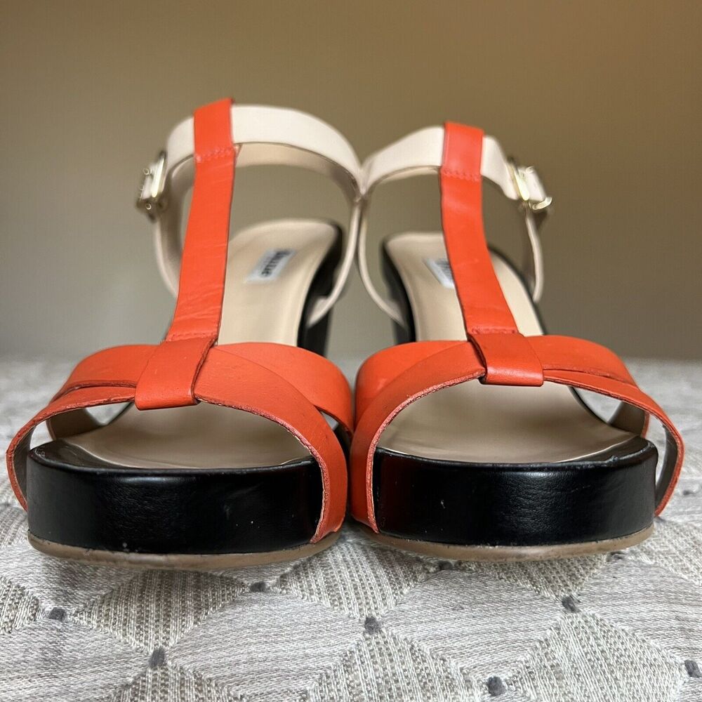 Dune London Gangster Orange Black‎ Tan Leather Wedge Sandal Shoes EU 40 US 10 - Picture 10 of 16